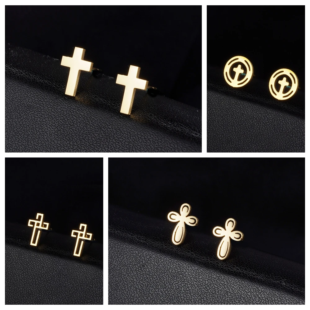 

ESSFF Classic Cross Stainless Steel Stud Earrings for Men Cool Women Punk Girls Hiphop Teens Mini Earings Birthday Gifts Jewelry