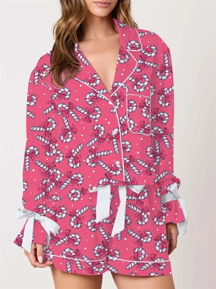 Женский пижамный комплект из двух предметов рубашка с длинными рукавами и