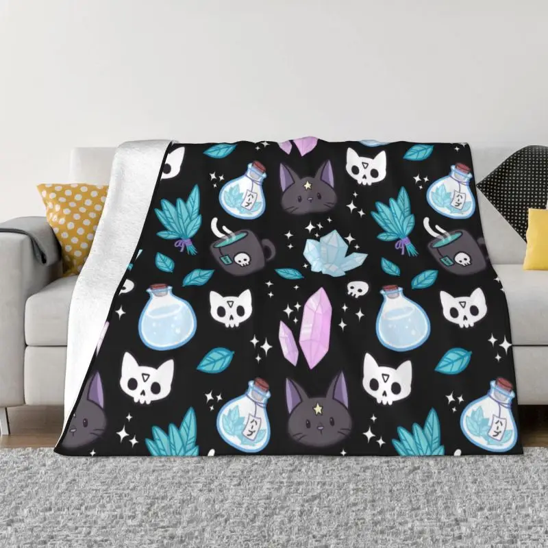 

Herb Witch Blanket 3D Print Soft Flannel Fleece Warm Halloween Witchy Spooky Cat Throw Blankets for Home Bedding Sofa Bedspreads