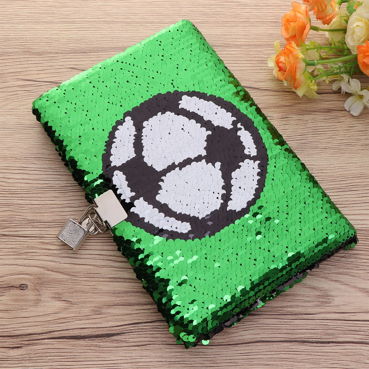 

Football Pattern Sequin Journal Notebook Writing Notebook Planner Personal Diary Organizer with Lock (Green)