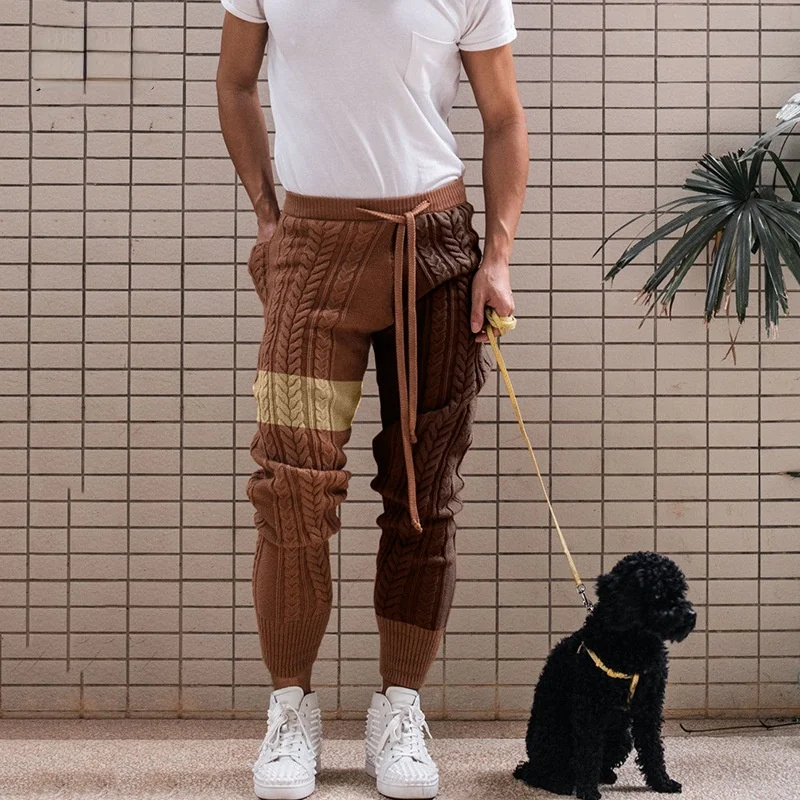 

Pants Knitted Color Autumn Autumn Men Trousers Matching Acrylic Drawstring Pants Winter Casual Men's Knitted Winter Warm