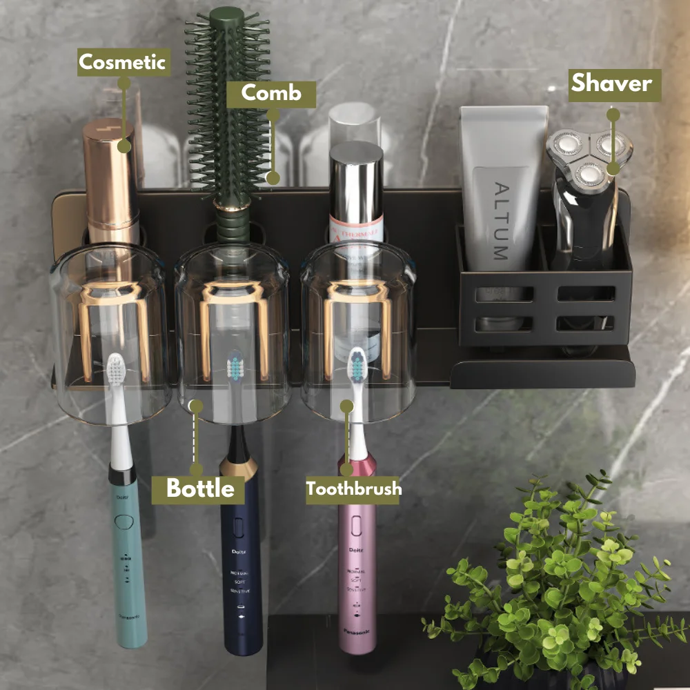 toothbrush holder bathroom shelf wall mounted razor toothpaste stand toilet storage rack with cup holder bathroom accessories free global shipping