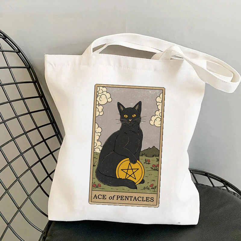 

Новинка, милая холщовая сумка-шоппер с рисунком Женская сумка для покупок Cat Ace, женская сумка-тоут, вместительные сумки для мужчин