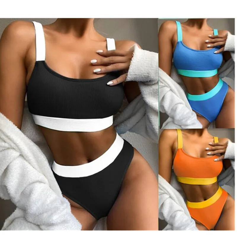 

Новый купальник-бикини, женский купальник с полосками, однотонный купальник-танкини, пляжная одежда, комбинации женских Костюмов