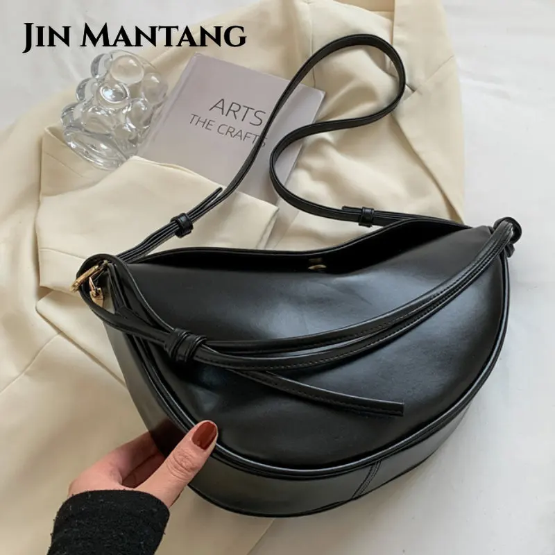 

JIN MANTANG New Vintage Saddle Bag Small PU Leather Shoulder Crossbody Bag for Women Brand Designer Lock Flap Purse and Handbags