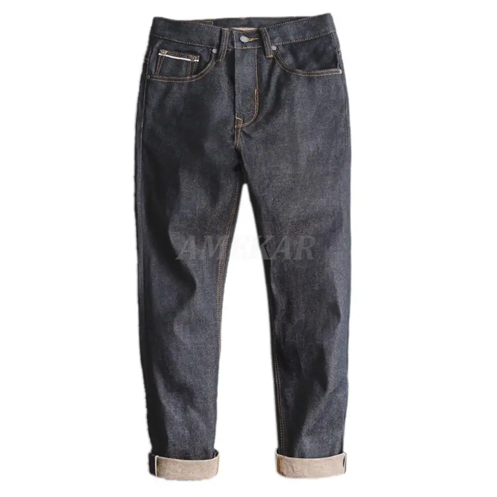 2023 Trend Workwear Men's Blue Straight Jeans Disposable Raw Woven Casual Oversize Denim Jean Amekaji Cotton Cargo Denim Pants