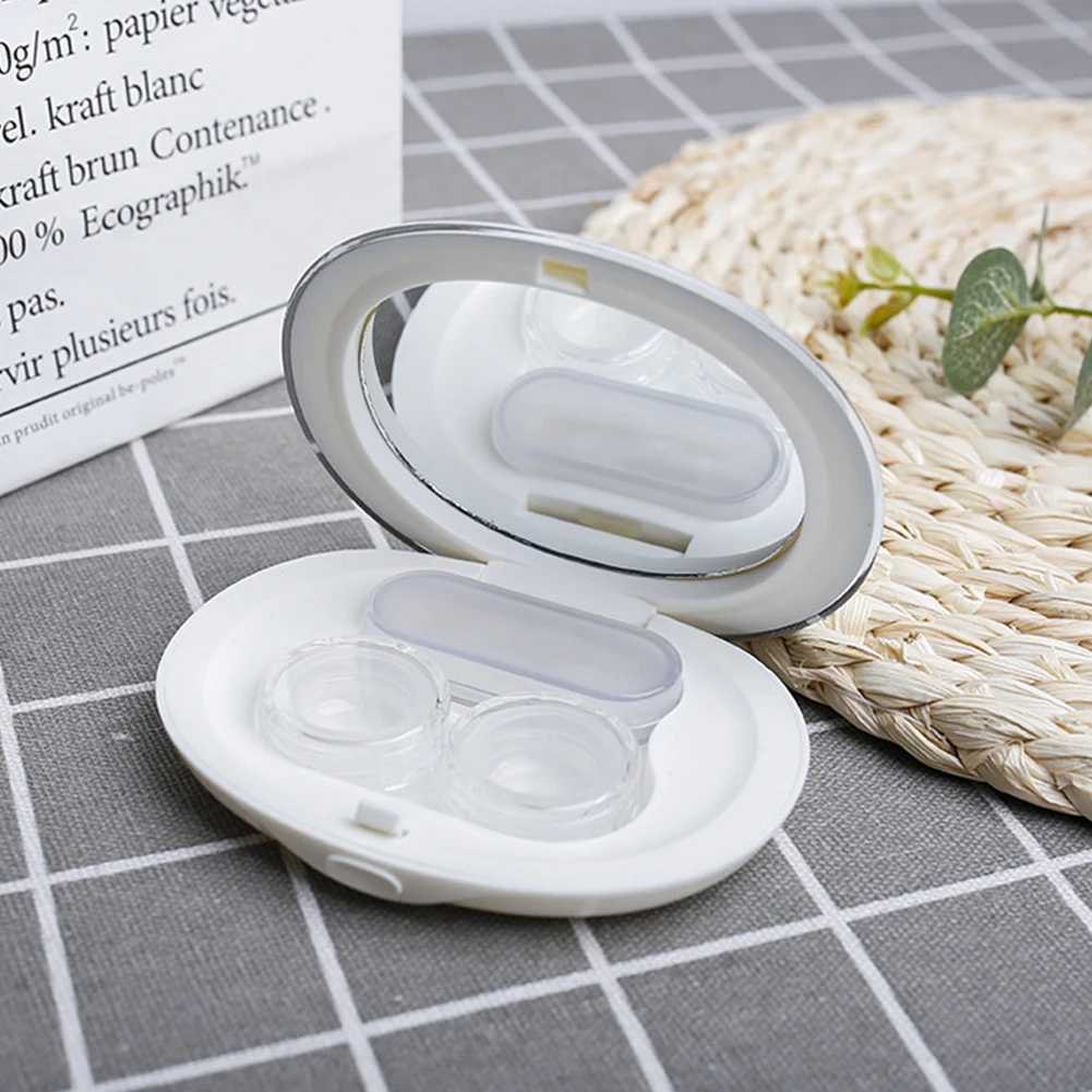 

Solid Color Convenient Lightweight Contact Lens Case With Mirror Storage Plastic Travel Box Mini Portable Accessories Clip-on