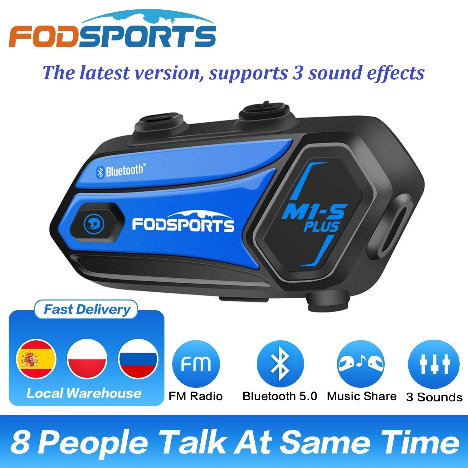 Fodsports M1-S Plus Interfono Per Casco Auricolare Per Moto Interfono Bluetooth Impermeabile 2000M Interfono Wireless 8 Piloti Parlano Contemporaneame