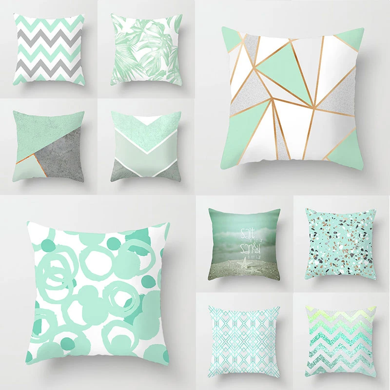 

Fashion INS Sofa Cushion Geometric Pillowcase New Mint Green Blue Cushion Covers Modern Nordic Sofa Bed Decorative Pillows Case