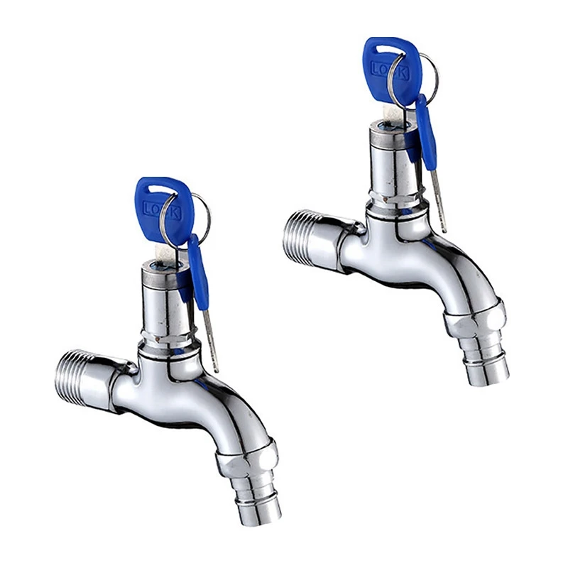 

2X Anti-Theft Faucet Water Tap With Lock Key Alloy Key Switch Faucet Bibcocks For Kitchen Outdoor Garden