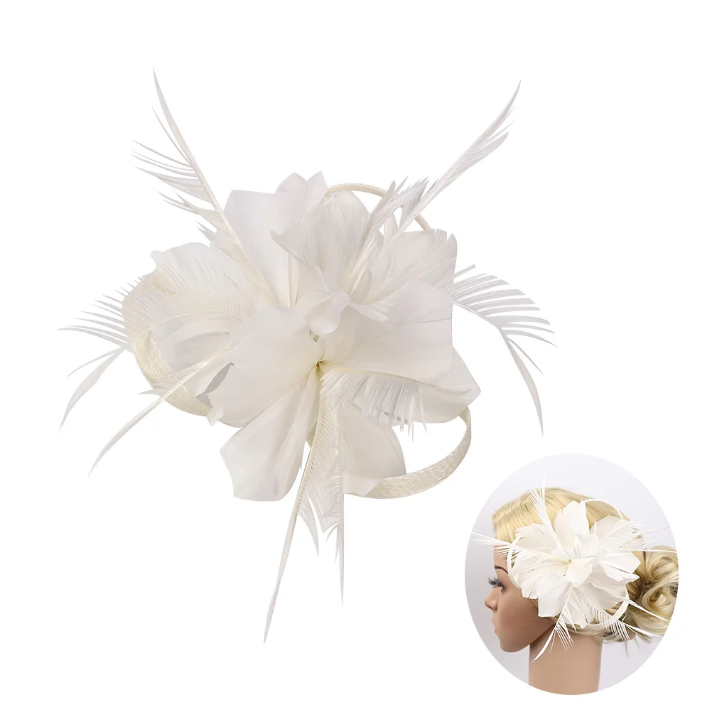 

Fascinator Hats Hair Clip, Satin Hats Headpiece Hairpin Church Bridal Hair Accessories for Wedding Tea Party, White