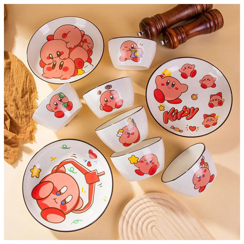 

Anime Stars Kirby Cute Ceramic Heat-resistant Deep Dinner Plate Bowl Set Cartoon Cute Anti-scald Household Tableware Kids Gift