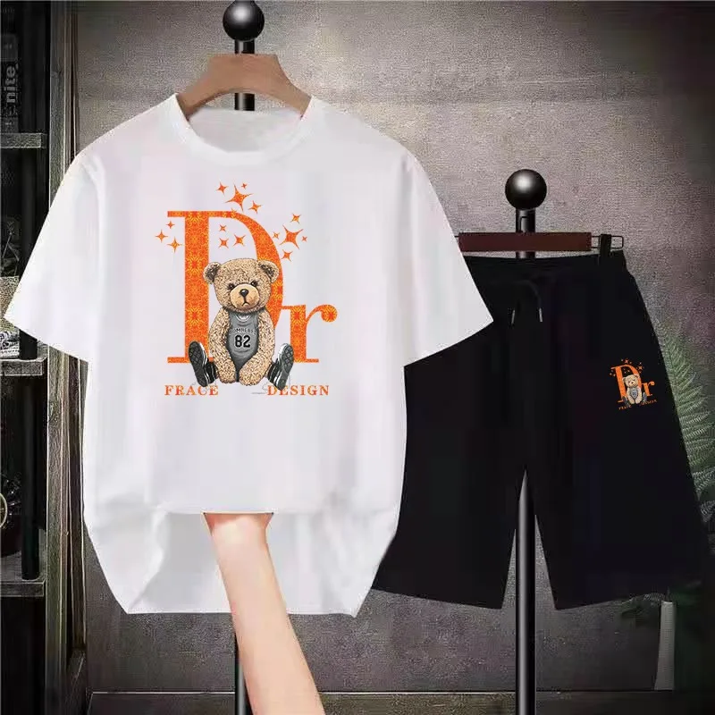 Summer Men And Women Shirt Short Suit Super Big Bear Pattern Street Clothing Men's Hip Hop Sportswear Unisex Fashion Anime Suit