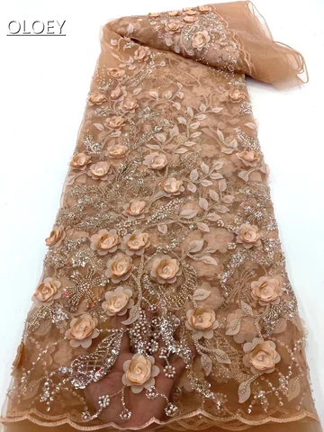 Высококачественная элегантная французская сетчатая Вышивка Тюль 3D Цветочная ткань Африканская нигерийская кружевная ткань для свадебного платья XC7656