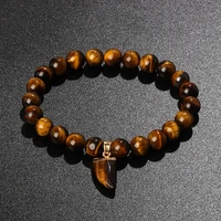 nature tiger eye stone horn charm bracelets couple lucky amulet pendant bracelets women handmade natural stone beads jewelry men