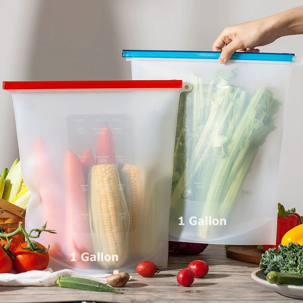 Силиконовый контейнер для хранения пищевых продуктов, очень большая сумка для хранения пищевых продуктов, 4L силиконовая сумка для морозильной камеры, многоразовая свежая сумка для пикника