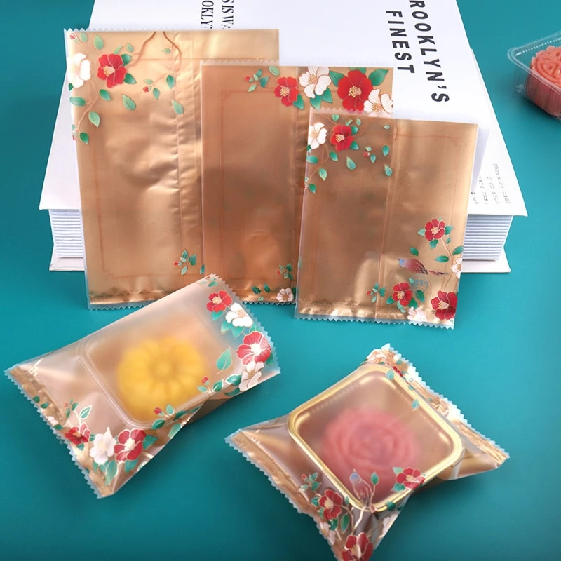 

100pcs Thicker Flower Lace Food Biscuit Hot Seal DIY Baking Cake Bags Gift Mooncake Egg Yolk Crisp Packing Plastic Bag
