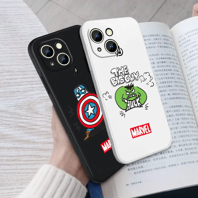 

Marvel Cute Captain America Phone Case For iPhone 14 13 12 mini 11 Pro Max 8 7 Plus XR XS X Liquid Rope Funda Cover