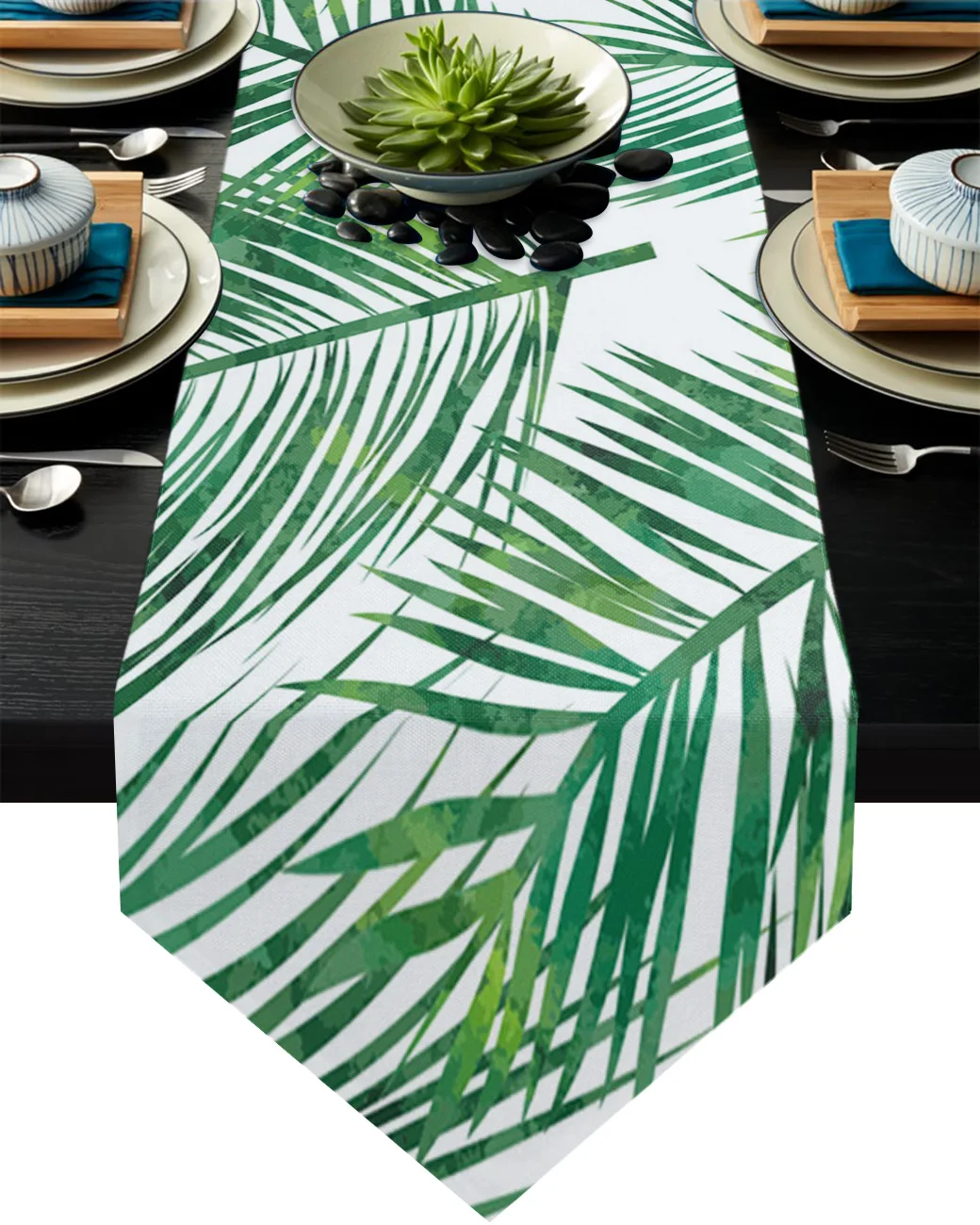 

Green Leaves Tropical Plants Table Runners Wedding Dinning Table Decoration Farmhouse Decor Kitchen Table Runner Tablecloth