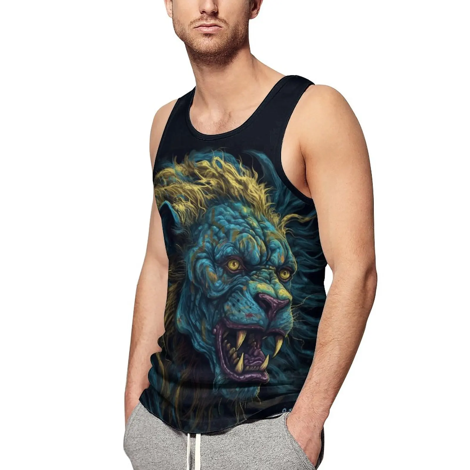 

Lion Tank Top Men High Detail Zombie Portraits Streetwear Tops Summer Training Custom Sleeveless Shirts Plus Size 4XL 5XL