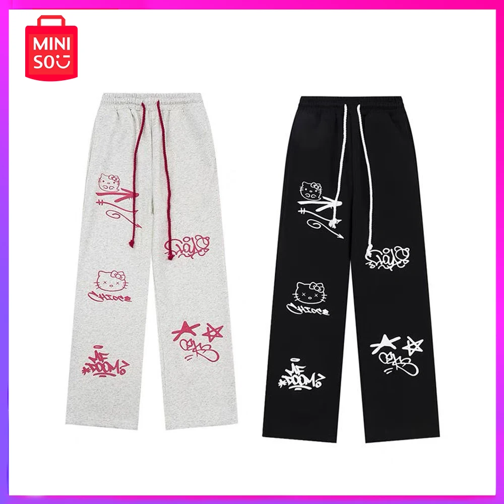 

Miniso Hello Kitty for Women American Printed Casual Autumn and Winter Loose Retro Straight Sweatpants Christmas Birthday Gift