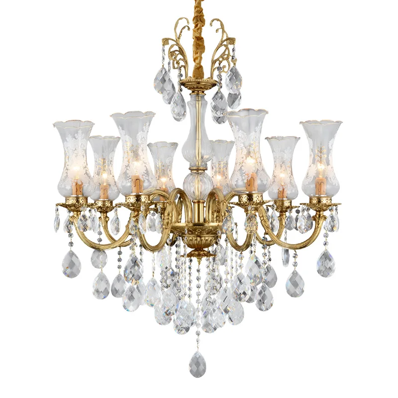 DINGFAN Европейский стиль полностью медная хрустальная люстра для гостиной