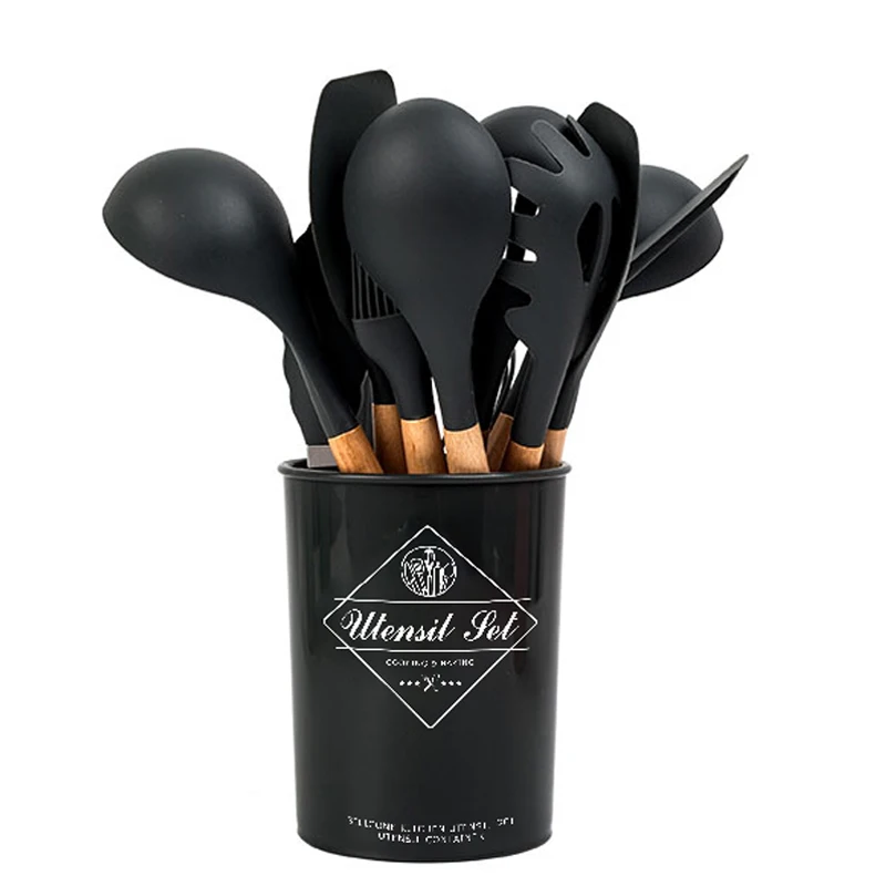 

Силиконовая деревянная ложка Zoseil, лопатка для супа, 12 шт., черная щетка, скребок для макаронных изделий, устройство для взбивания яиц, кухонные инструменты для готовки