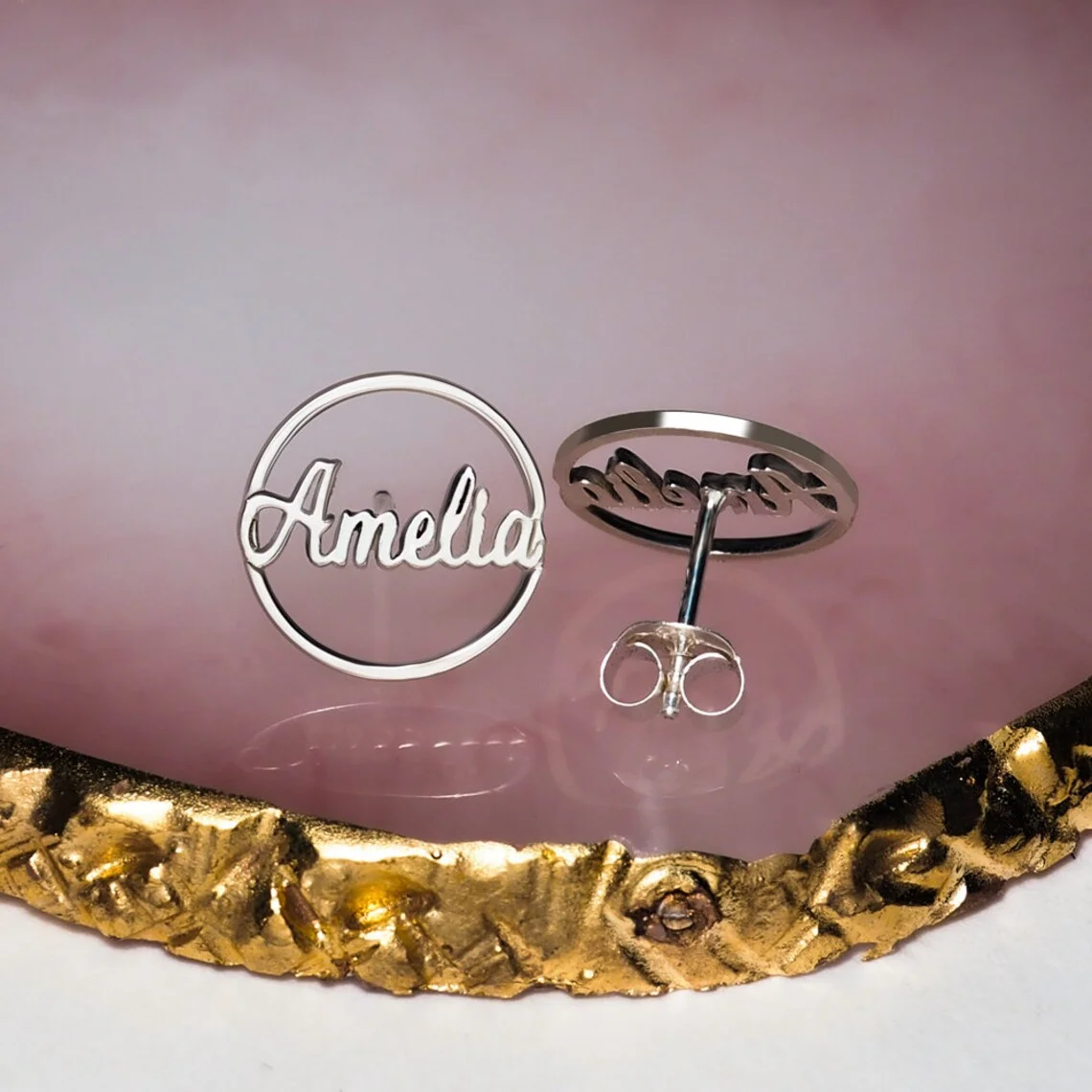 Heart Name Earrings for women Personalized Circle Name Earrings Stud Name Earrings  Unique Gift For Her