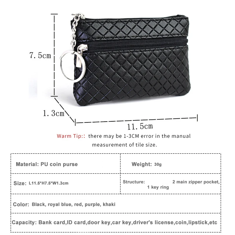 Women Kids Mini Wallet Lady Double Zipper Coin Purse Portable Small Coin Credit Card Key Ring Wallet Storage Pouch Clutch Purses