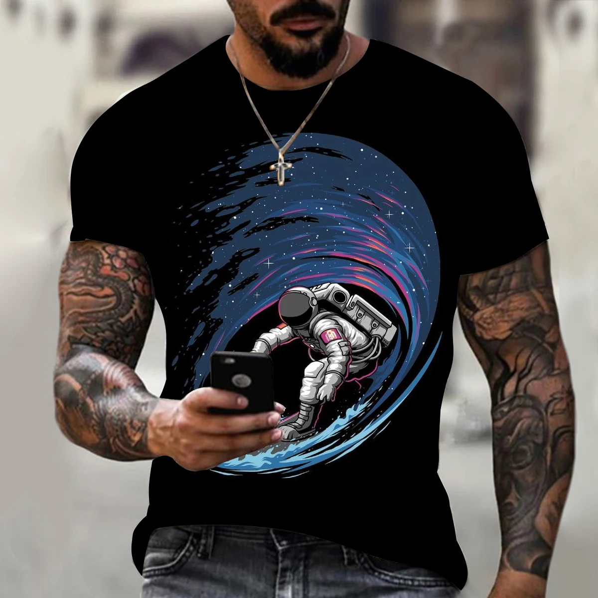 

2022 High quality space pattern hot sale men's summer new round neck T-shirt short sleeve tops 3D printing