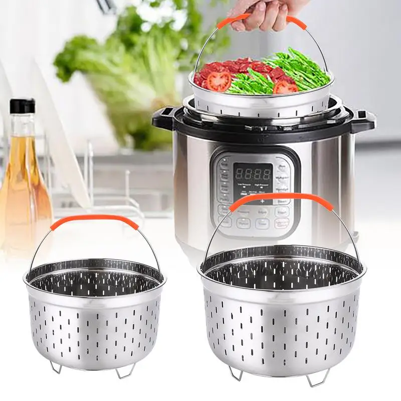 

Sturdy Steamer Basket Stainless Steel Steamer Basket Instant Pots Multi Function Fruit Cleaning Basket With Silicone Handle