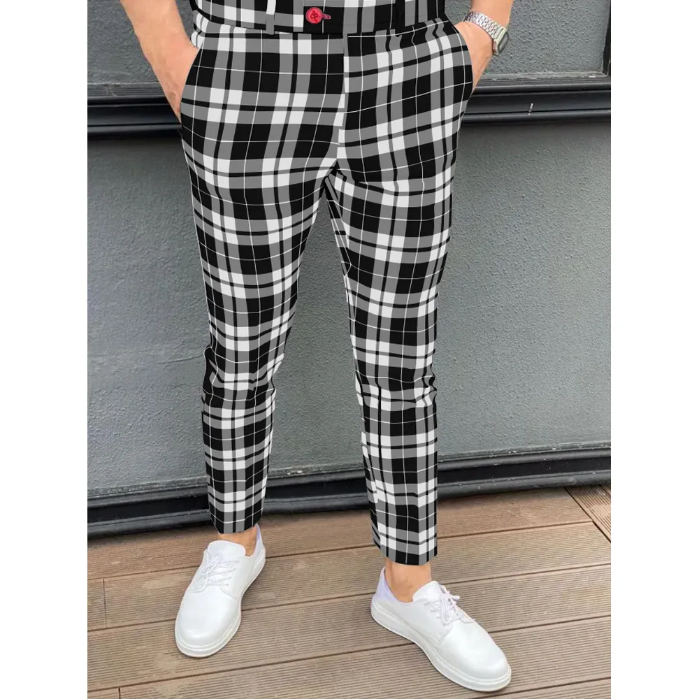 

Men's Pants Business Casual Trouser For Men Checkerd Plaid Fashion Working Clothing Formal Office Daily Pencil Pants Four Season