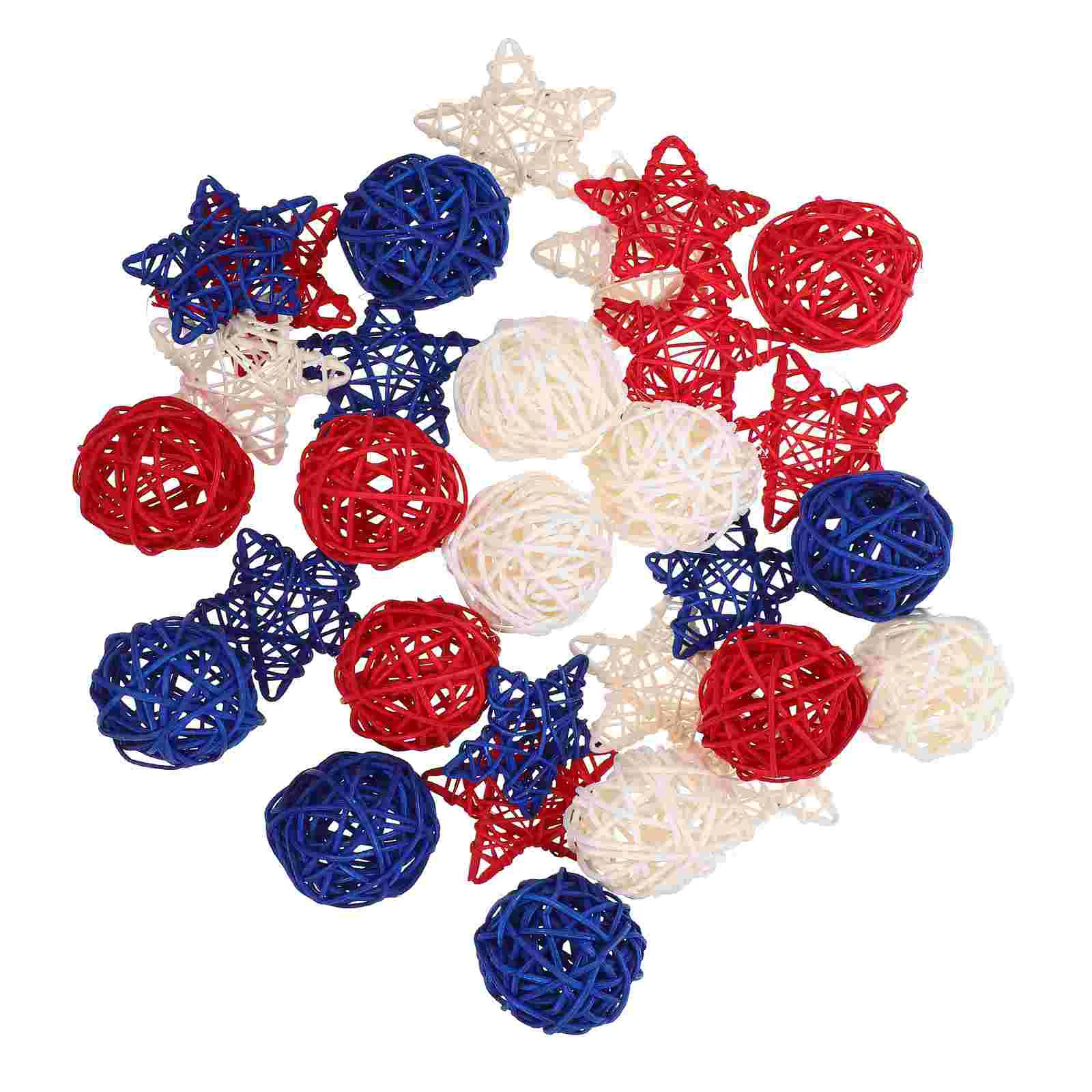 

30 Pcs Independence Day Takraw Scene Layout Decor Rattan Balls Pendant Party Decoration Patriotic Spheres Woven Hollow