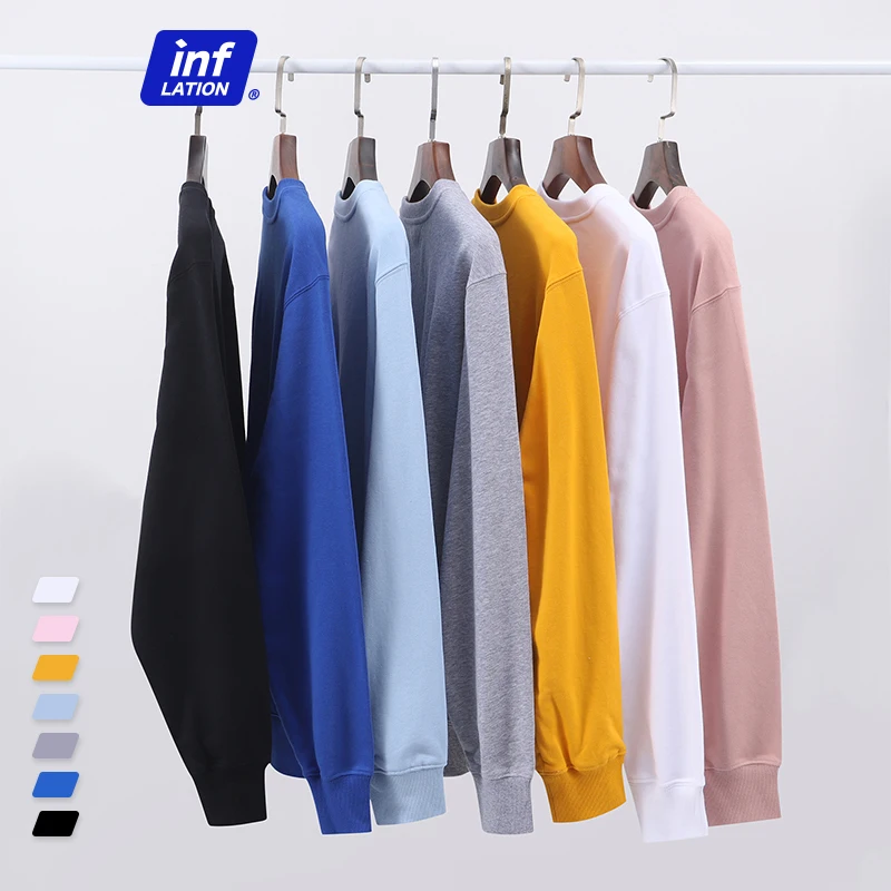 

INFLATION Basic Relaxed Fit Sweatshirts for Spring Men Casual Plain Sweatshirts Unisex Crewneck Pullovers Plus Size