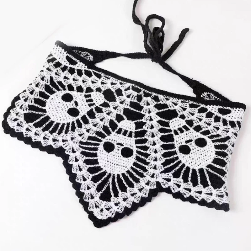 Вязаный крючком шарф для волос с рисунком черепа Повязка на голову Банданы 2000-х