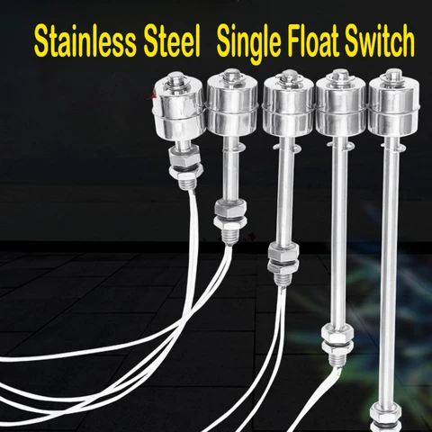 Регулируемый поплавковый выключатель из нержавеющей стали 304, датчик уровня резервуара для жидкой воды, одиночный шар, вертикальный контроллер уровня, AC220V 100-400 мм