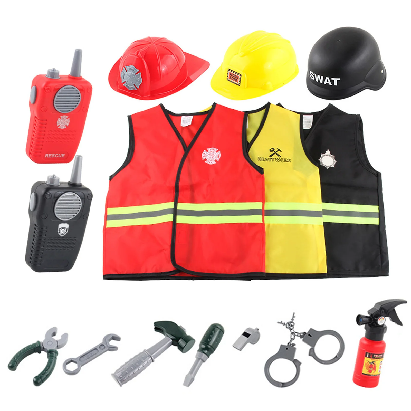 

Kids Career Role Play Costume Educational Dress-up Cosplay Set Fireman Policeman Engineer Costumes With Accessories Pretend Play