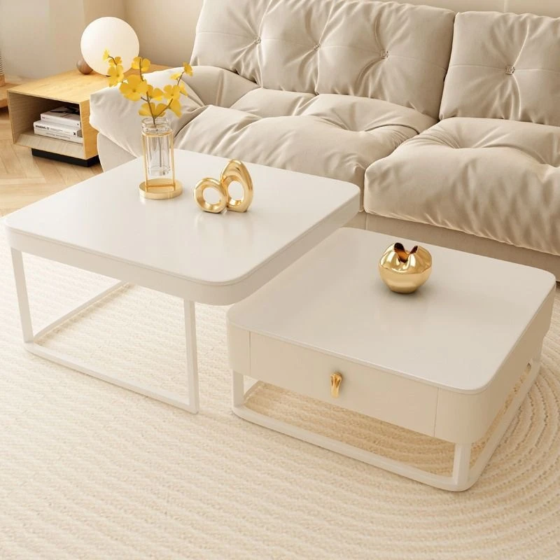 

Pure White Stone Plate Coffee Table Small Apartment Simple Home Living Room Home Internet Hot New Water Ripple Small Tea Table