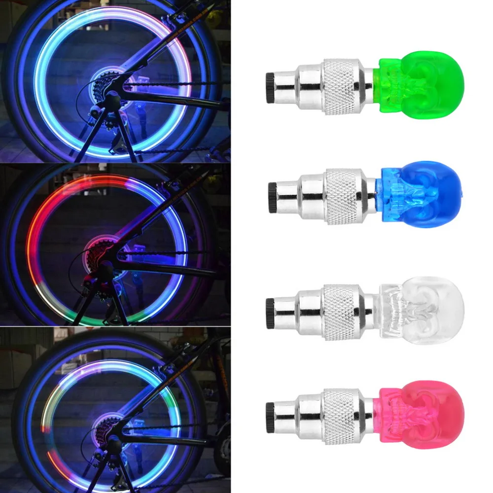 

4 colors Wheel Tire Valve Sealing Cap Skull Shape LED Light Lamp Vibration On/ Off Fit Bicycle Motorbike Car Universal