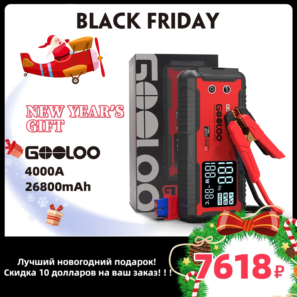 

GOOLOO 4000A Car Jump Starter 12V Battery Booster 26800mAh Emergency Booster Powerful Auto Starting Device Power Bank PD100W