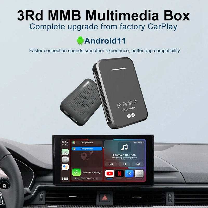 

Беспроводная Автомобильная приставка для воспроизведения, Android, Youtube, Netfix, Carplay, Ai Box, Android 11,0, Carplay Box, голосовое управление, Совместимость с HDMI