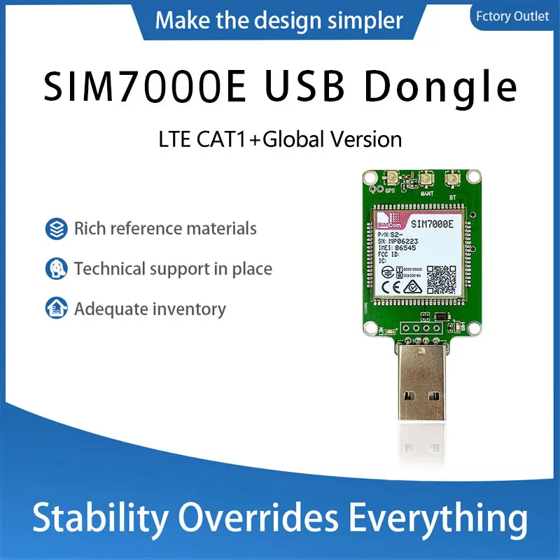 Фото В наличии: USB-модем SIM7000E с FPC-антенной и GPS-антенной (LPWA+GSM+NBIOT+CATM), модуль/модем SIMCOM LPWA для Европы №2