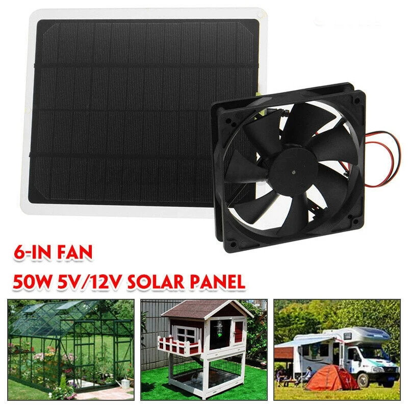 

Солнечный вытяжной вентилятор RV 50 Вт, 6 дюймов, мини-вентилятор IP65, водонепроницаемый, с солнечной панелью, вентилятор для автомобиля, теплицы, домашних животных