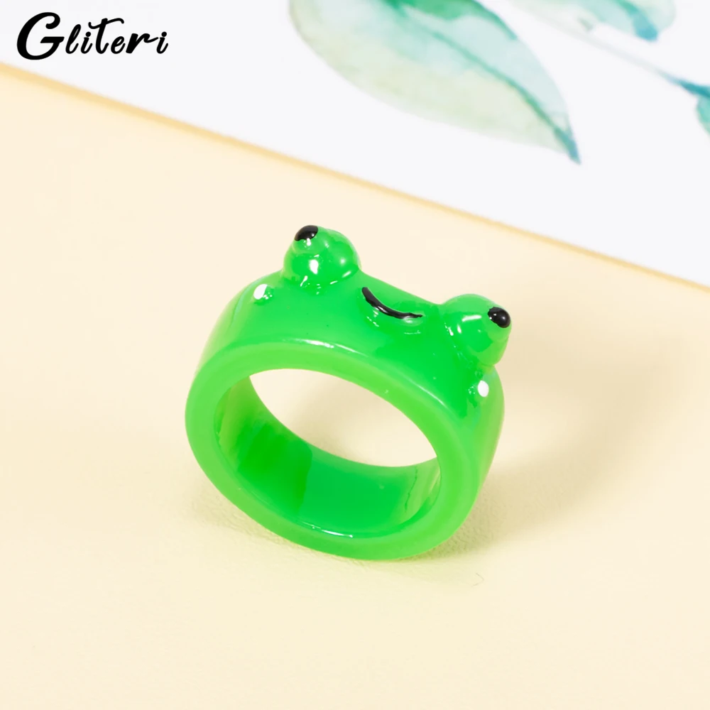 

GEITERI Cartoon Frog Rings For Women Girls Kids Colorful Resin Cute Animal Finger Ring Fashion Jewelry Party Gifts Hot Sale 2023