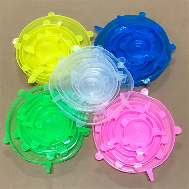 

6PCS Silicone Cover Stretch Lids Reusable Airtight Food Wrap Covers Keeping Fresh Seal Bowl Stretchy Wrap Cover Kitchen Cookware