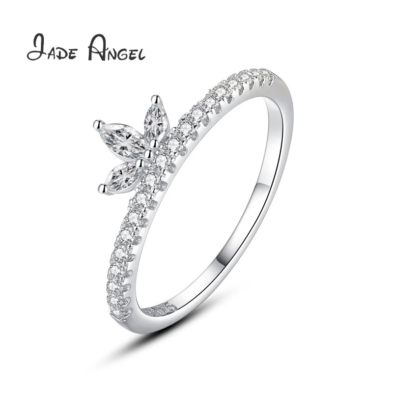 

JADE ANGEL 925 Sterling Silver Minority Design Ring Simple Crown Diamond Forefinger Rings Dating Bridal Wedding Jewelry For Girl