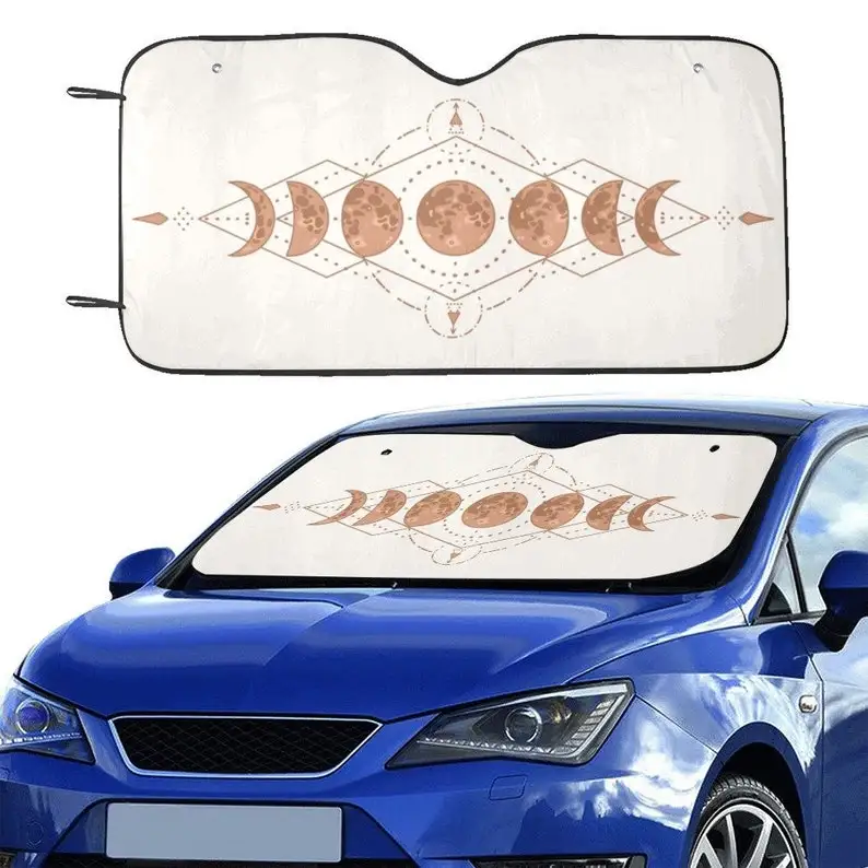 

Moon Phases Windshield Sun Shade, Boho Bohemian Spiritual Stars Car Accessories Auto Cover Protector Window Visor Screen Decor 5
