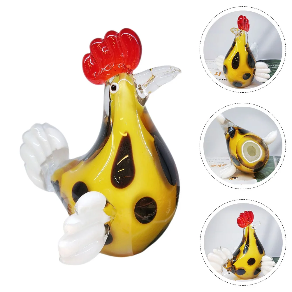 

Chicken Rooster Figurine Animal Animals Crystal Hand Statues Farm Statue Blown Figures Garden Mini Sculpture Action Painted