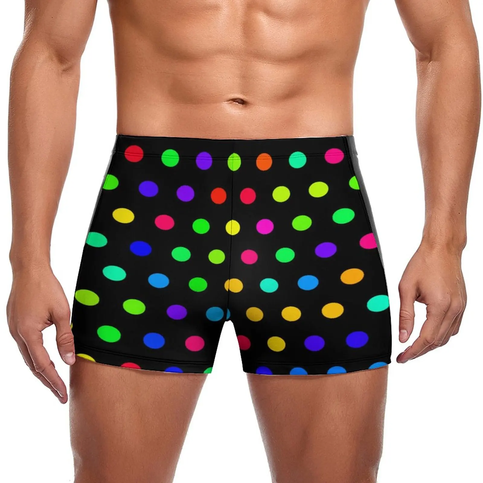

Cute Rainbow Polka Dot Swimming Trunks Colorful Polka Dots Modern Custom Beach Swim Boxers Large Size Elastic Man Swimwear