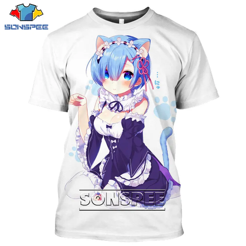 

SONSPEE Anime Re Zero T Shirt Sexy Loli Lem 3D Print Men Women T-shirt Harajuku Cat Maid Summer Fashion Streetwear O Neck Tees